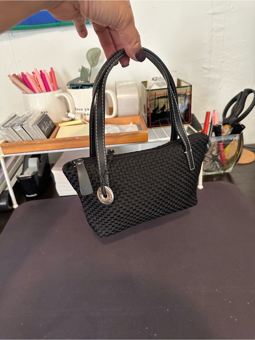 Mini The Sak Black Woven Tote with Silver Accent